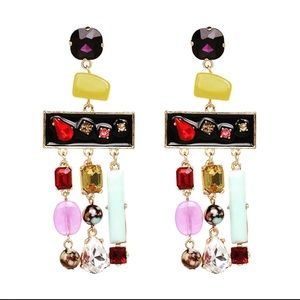 Multi colored tassel natural gems earrings